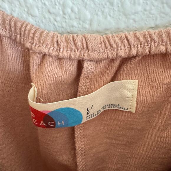 Free People Size Large Beach Boho Peach Tan Pleated Sleeveless Romper - Picture 4 of 6